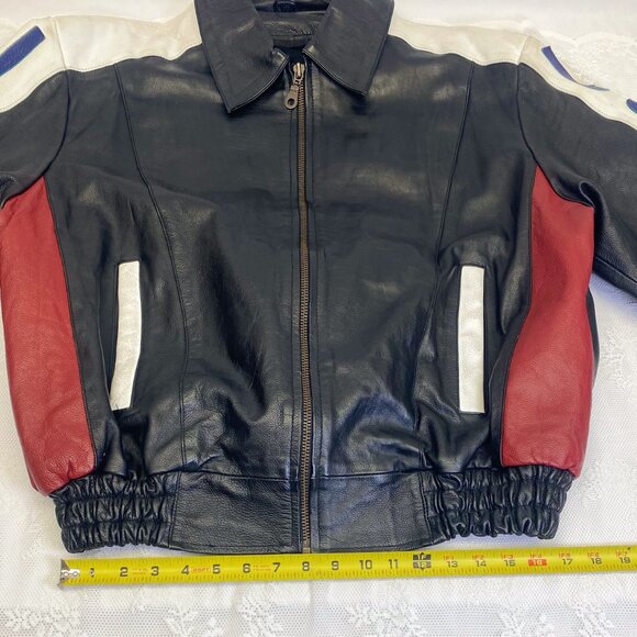 Vintage Leather USA Flag Bomber Jacket Leather King Biker Coat - Picture 12 of 14